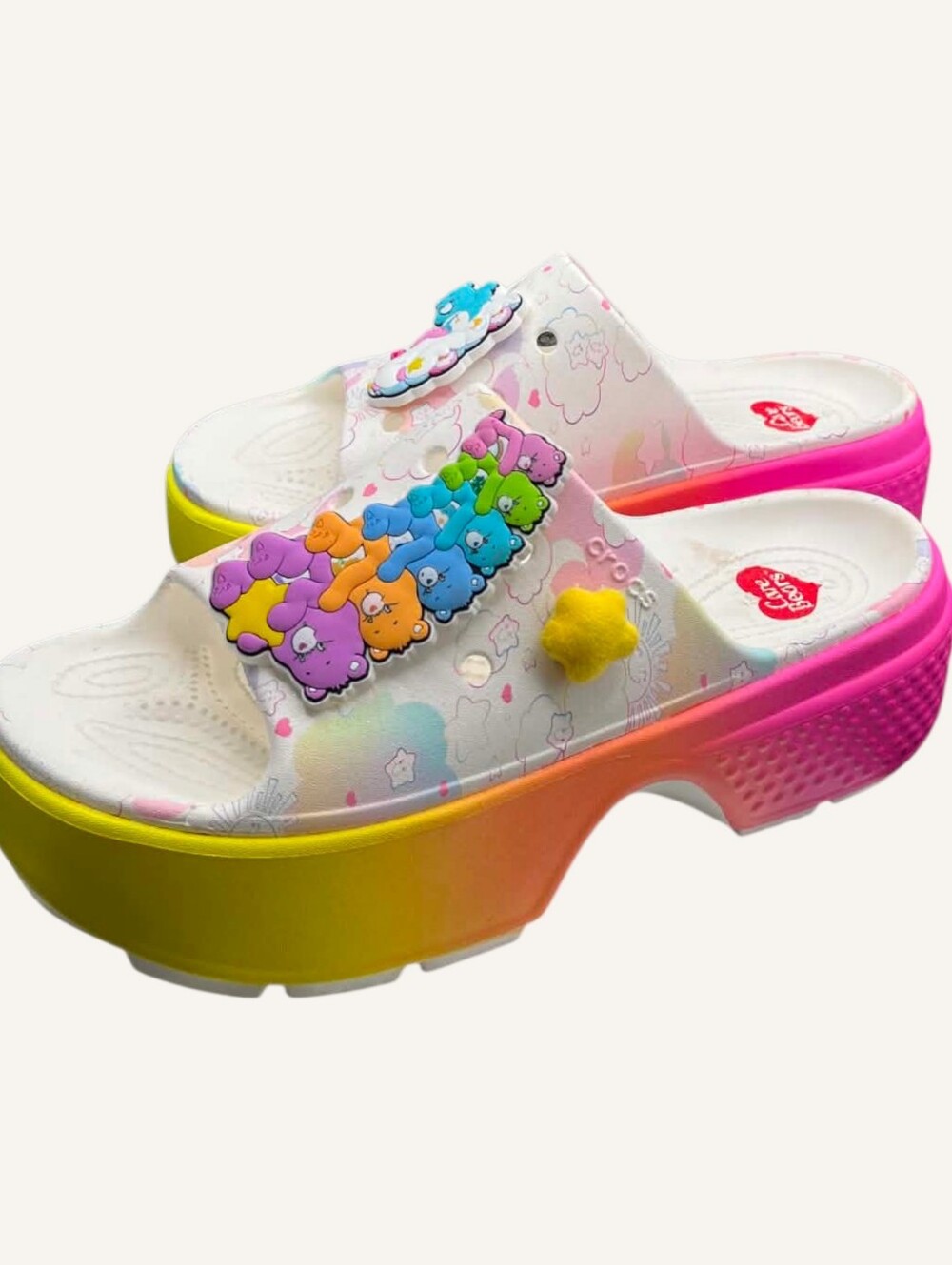 NWT Crocs x Care Bears Stomp Slide Platform Sandals W10 Rainbow Rare